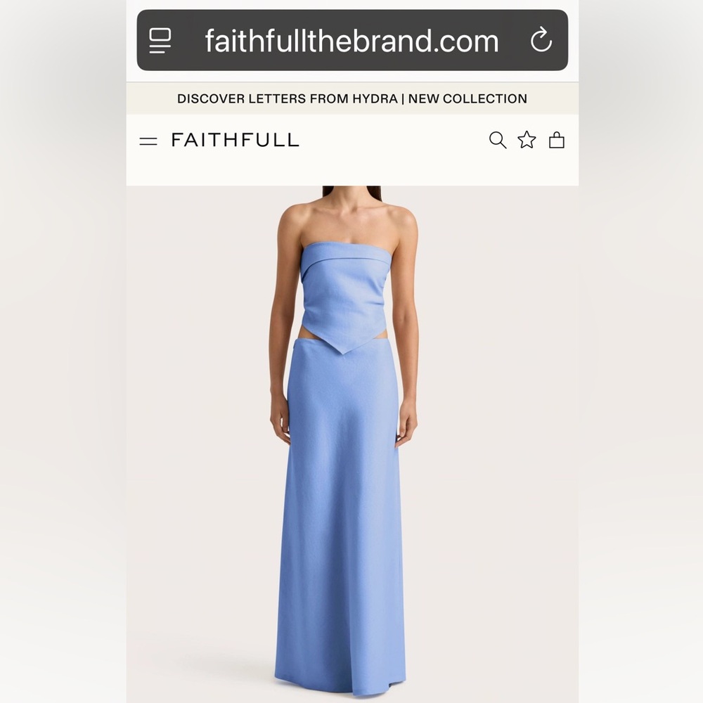 Faithfull the Brand Light Blue strapless dress and Maxi Skirt